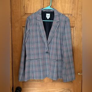 GAP Women's Checkered Blazer - Black, Red, and White